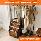 Heavy Duty Clothes Rack with 3 Drawers & LED Light, Garment Rack with 3 Shelves, Free Standing Wardrobe Organizer with 8 Hooks for Bedroom, Small Space, Garming Room（37.8"W x 66.93"H, Rustic Brown） - color: Rustic