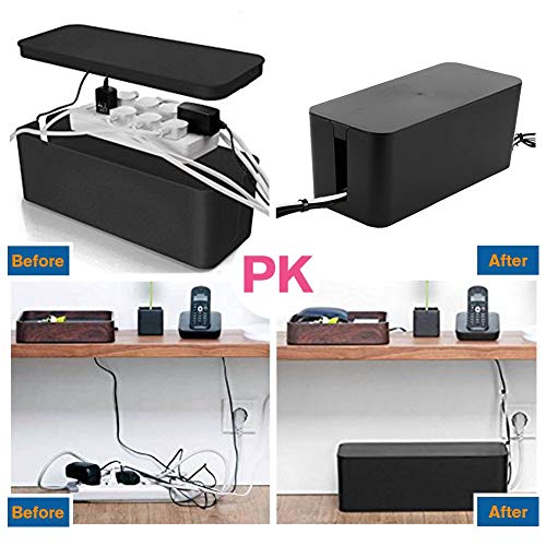 [Set of Three] Cable Management Boxes Organizer, Large Storage Wires Keeper Holder for Desk, TV, Computer, USB Hub, System to Cover and Hide & Power Strips & Cords (Black) - color: Black