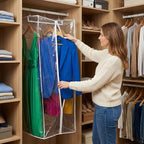 Clear Garment Bag, 60" Hanging Zippered Closet Organizer with Metal Frame – Protects Dresses, Suits & Jackets from Dust and Moisture - size: 60" Long