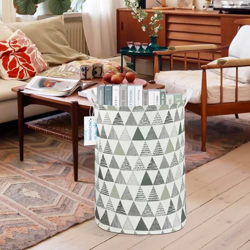 LANGYASHAN Laundry Basket Canvas Fabric Collapsible Organizer Basket for Storage Bin Toy Bins Gift Baskets Bedroom Clothes Children Nursery Hamper (Grey triangle) - color: Grey triangle