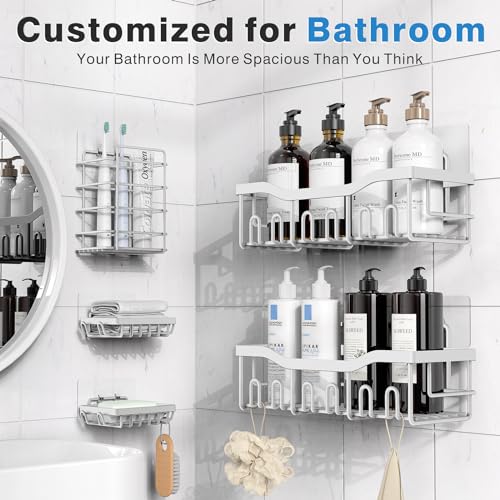 EUDELE 5-Pack Rustproof Stainless Steel Shower Caddy – No Drill Adhesive Bathroom Organizer with Large Capacity, Spacious Shower Shelves for Inside Shower, Kitchen & Home Decor Storage-XL Size - color: White