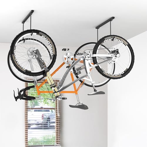 WALMANN Ceiling Mounted Bike Rack for Garage, Space-Saving Ceiling Bike Storage for 4 Bikes(Horizontally)/8 Bikes(Vertically), Adjustable Bike Hooks for Road Mountain Bikes - style: Ceiling rack for 4 bikes