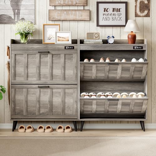 ChooChoo Shoe Storage Cabinet with 2 Flip Drawers, Deodorizing Shoe Organizer Storage for Entryway, Freestanding Hidden Slim Narrow Shoe Rack Cabinet, Grey - color: Grey, size: 2-Drawers