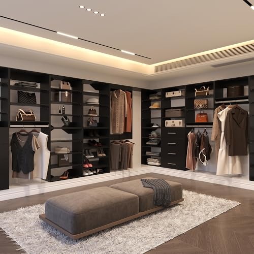2 Drawer Short Tower Closet Unit, Modular Closet System, Wood Closet System Organizer with Storage for Walk In Closets, Clothing Rack Closet for Hanging Clothes, Bedroom, Black, 19.5"W - color: Black, size: 19.5" Wide, style: 2 Drawer Short Tower