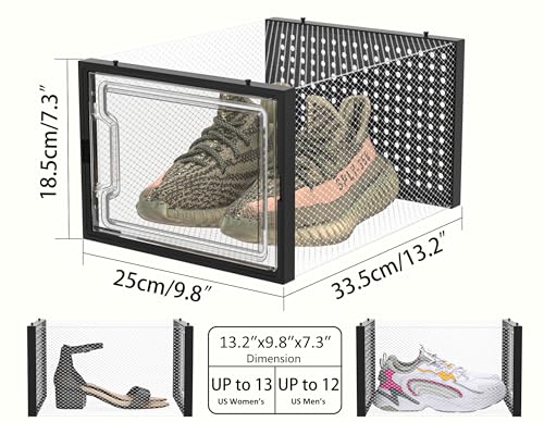 HOMIDEC Shoe Storage, 12 Pack Shoe Organizer for Closet, Shoe Boxes Clear Plastic Stackable Shoe Containers with Lids for Size 13 - color: Black, size: XL