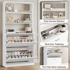 IRONCK Tall Shoe Cabinet with 2 Flip Drawers, Narrow Hidden Shoe Storage Cabinet with Shelves, Slim Freestanding Shoe Organizer for Entryway, Hallway, White - color: White