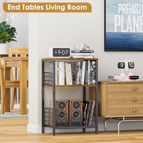 X-cosrack Side Table, Small End Table Record Player Stand with Storage, Vinyl Record Storage Night Stand for Living Room, Bedroom,Office(Patent Pending)(Rustic Brown & Black) - color: Rustic Brown