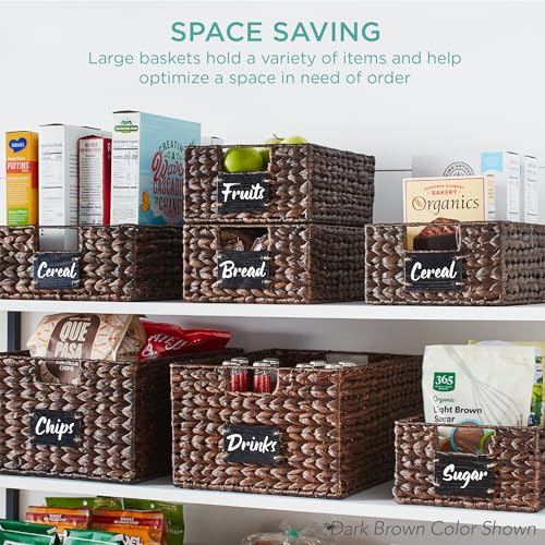 Best Choice Products Set of 4 13x12in Water Hyacinth Pantry Baskets, Woven Organizers w/Chalkboard Label, Chalk Marker - Natural - color: Natural, size: 13x12x5in