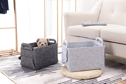 Minoisome Storage Basket Felt Storage Bin Collapsible& Convenient Box Organizer with Carry Handles for Office Bedroom Closet Babies Nursery Toys Laundry (Grey, 13.8inch（L）×9.5inch（W）×8.3inch（H）) - color: Grey, size: 13.8inch（L）×9.5inch（W）×8.3inch（H）