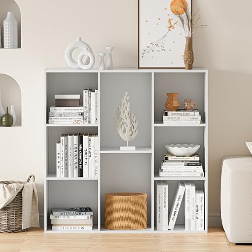 VDNEND Wooden Cube Storage Organizer with Closed Back Panel, 11in Cube Shelf Opening, Bookshelf, Display Shelf,Closet Cabinet for Home and Office (Embossed White, 8-Cube 35.98L*9.45W*35.91H) - color: Embossed White, size: 8-Cube 35.98L*9.45W*35.91H
