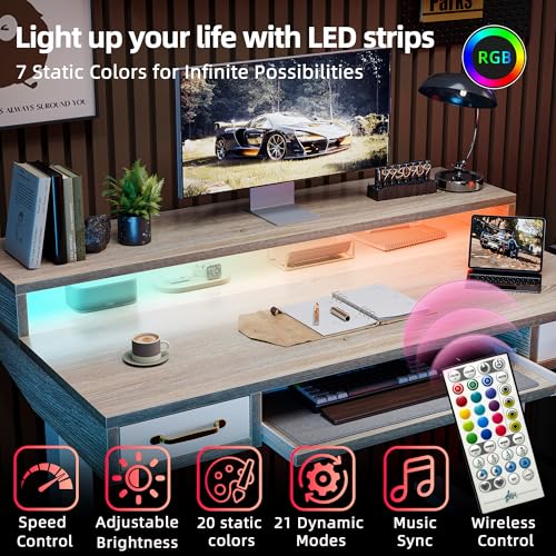 TIQLAB Standing Desk with Two Drawers, Stand Up Standing Desk Adjustable Height, Electric Sit Stand Table with Storage Shelf and Splice Board, with LED Light, 55 * 28 inch, Maple - color: Maple, size: 55*28 inch with keyboard tray
