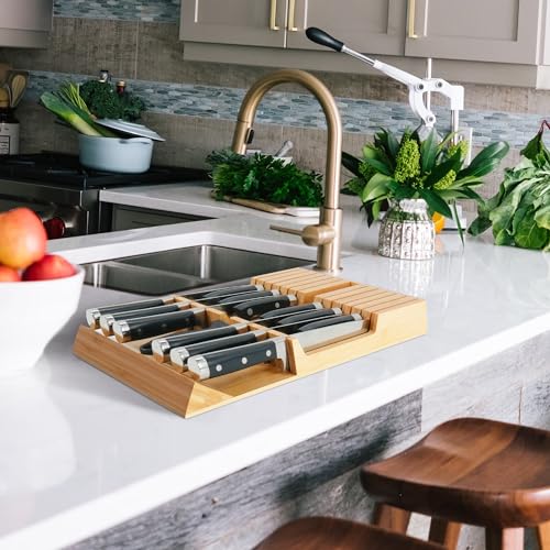 Utoplike in-Drawer Knife Block Bamboo Kitchen Knife Drawer Organizer, Handle Steak Knife Holder Without Knife, Fit for 12 Knives and 1 Sharpening Steel (Knives Not Included) - size: 12 Holder