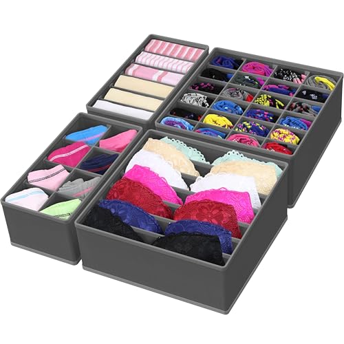 Simple Houseware 4-Pack Drawer Organizer Set - Closet Dividers for Underwear, Socks, Bras, Scarves, Ties - Foldable Non-Woven Storage Boxes, Dark Gray - color: Dark Gray, size: 4 Pack
