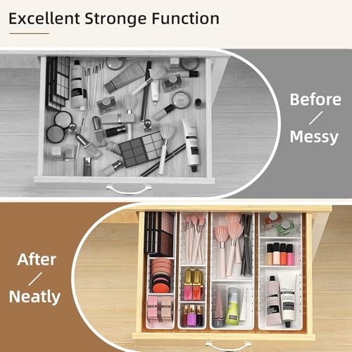 Desk Drawer Organizer Tray 4 PCS Plastic Office Drawer Organizer Bins Junk Organizer Divider with Non-Slip Silicone Pads, Makeup Vanity Organizer for Drawer, White - style: Adjustable