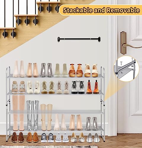 SLEEPING LAMB 2-Tier Long Shoe Rack Organizer for Closet, Stackable Wide Shoe Shelf Holds 18-Pairs Low Shoe Storage for Bedroom, Floor, Entryway (Grey) - color: Grey, size: 11.4 x 42.5 x 18.7