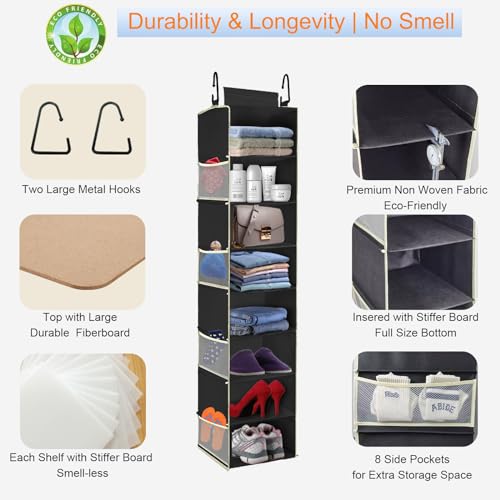 2 Pack Large-Sized Hanging Shoe Organizer 8-Shelf, Hanging Closet Organizer with 8 Side Pockets, Wider Hanging Shelves for Storage Shoes Clothes 9" W × 11.8" D× 48" H, Black. - color: Black - 2 Pack, size: 2 pack
