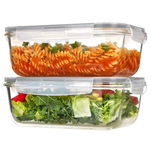 Vtopmart 2Pack 1860ml/63oz Large Glass Storage Containers with Lids, Meal Prep Food Container Set with Snap Airtight Lid for Baking, Microwave, Oven, Leak Proof, for Freezer, Dishwasher, Grey - color: Grey, size: 63oz