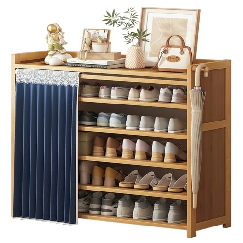 6-Tier Bamboo Shoe Rack with Cover, Free Standing Shoe Racks, Bamboo Wood Shoe Rack for Entryway & Closet, Holds up to 18-24 Pairs of Shoes 38.8" x 10.4" x 37.8" - size: 6-Tier with Cover
