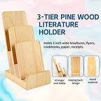 2 Pieces 3-Tier Pine Wood Literature Holder pamphlet display stand Trifold Brochure Organizer Flyer Holder Postcard Display and Countertop Wooden Display Stand Book Display for Magazine Pamphlet