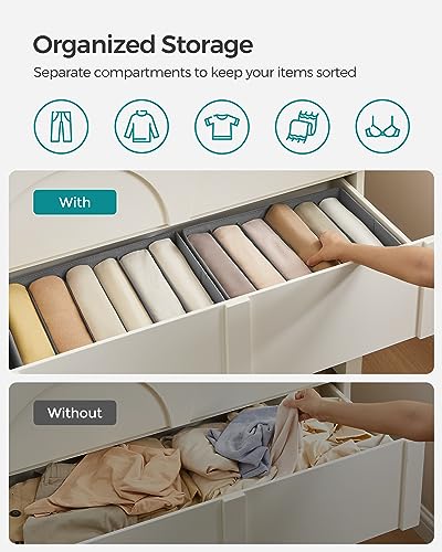 SONGMICS Set of 4 Large Size Wardrobe Clothes Organizers, 6-Compartment Foldable Drawer Organizers with Handles, 16.5 x 11.8 x 6.7 Inches, for Pants, Sweaters, Jeans, Dove Gray URUS009G04 - color: Dove Gray, size: 4 Pack