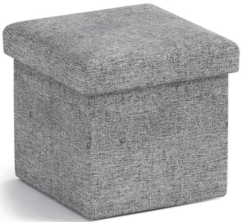 Ornavo Home Small Storage Ottoman Foldable Collapsible Cube Square Linen Ottoman Foot Rest Stool Seat, for Living Room, Bedroom, Home Office, Dorm - 12 x 12 x 12, Gray - color: Grey