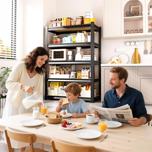 71.2" H Garage Shelving Heavy Duty Storage Shelves, Metal Adjustable Shelving Unit, Utility Garage Organizer Shelf for Basement, Pantry, Kitchen, Warehouse,15.7" Dx35.4 Wx71.2 H Black - size: 5-Wood-15.7"Dx35.4"Wx71.2"H