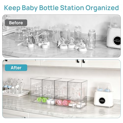 Vtopmart 6 Pack Baby Bottle Organizer Set, Stackable Storage Drawers Ideal for Kichen Countertop, Vanity, Bathroom, Cabinet, Pantry Organization - style: 4 High+2 Wide