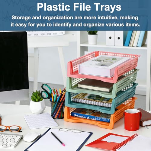 8 Pack Boho Plastic Turn in Paper Trays for Classroom Storage Bin Basket Organizers for School Teacher Supplies Classroom Office Home Organization Storage Tray Holds 4A Paper File Document