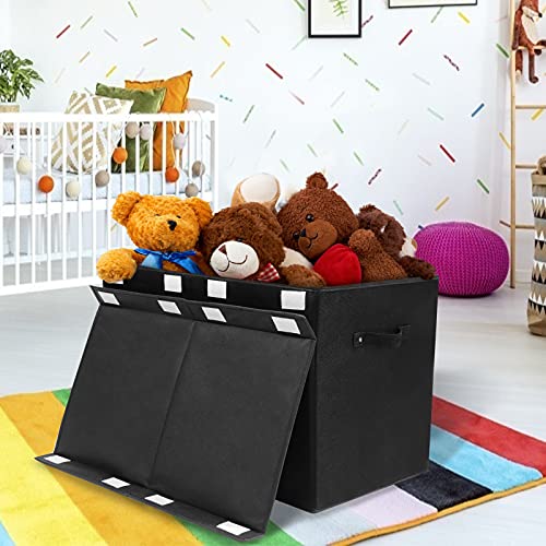 popoly Large Toy Box Chest Storage with Flip-Top Lid, Collapsible Kids Storage Boxes Container Bins for Toys, Playroom Organizers, 25"x13" x16" (Linen Black) - color: Large Black