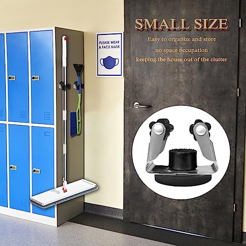 Magnetic Mop Broom Holder Wall Mount, 2pcs Movable Wall Mounted Broom Clip Mop Grippers, No Drilling Magnetic Broom Mop Rack Hanger for Home, Bathroom, Kitchen, Garage, Garden (Silver)