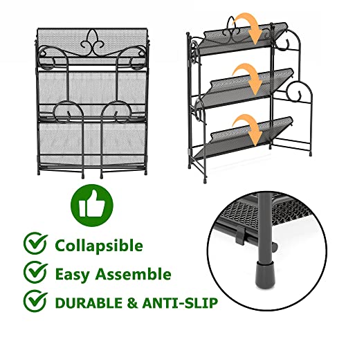 YIUKEA Bathroom Organizer Countertop - 3 Tier Spice Rack Organizer, Counter Organization and Storage for Bathroom, Kitchen, Bedroom, Offices, Foldable - color: Black