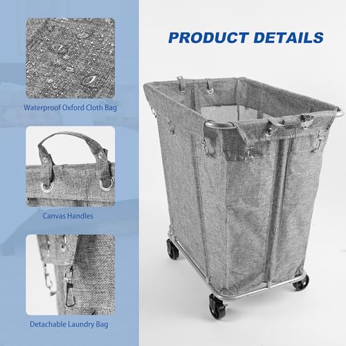 PLKOW Laundry Cart with Wheels 320L Large Rolling Laundry Cart for Commercial/Home, Rolling Laundry Basket with Steel Frame and Waterproof Lining, 9 Bushel, 32.3L x 19.7W x 30.7H Inch, Grey - color: Grey-320L