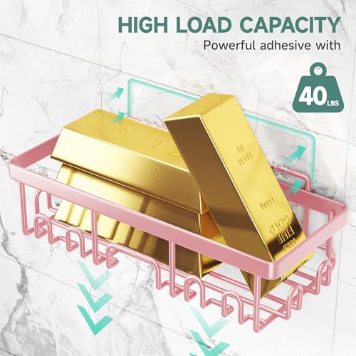 Veken Large Capacity Shower Caddy 6-Pack, No Drilling & Rustproof, Adhesive Shower Shelves with Soap Holder, Bathroom Organizers and Storage, Wall-Mounted Kitchen & Home Decor, Pink - color: G. Pink