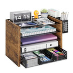 Simple Trending 5-Tier Paper Organizer Letter Tray, Wood Desk Organizers and Accessories with Drawer & Pen Holder for Home Office School