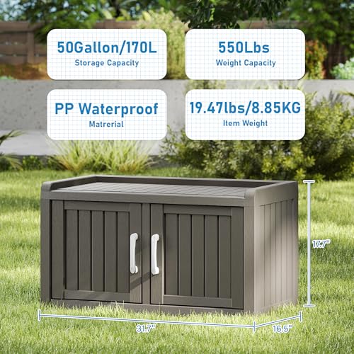 KAMABOKO Shoe Storage Cabinet Waterproof UV-Resistant, Entryway Storage Bench Indoor Outdoor with 2 Barn Doors, Adjustable Shelves for Entryway, Bedroom, Hallway,Living Room(Grey) - color: Grey, size: Double Door