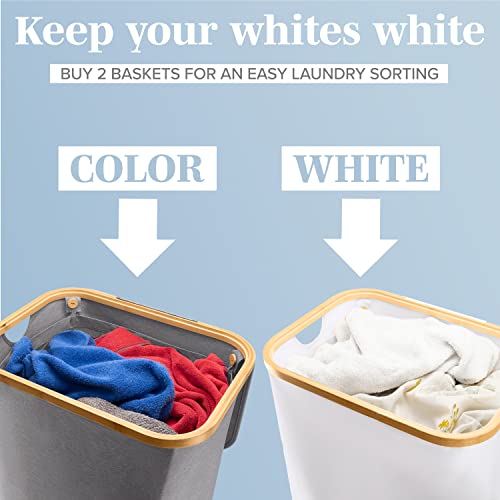 LONBET Laundry Basket with Lid, Made from Breathable Fabric | Aesthetic Clothes Hampers for Laundry with Side Handles & Sturdy Bamboo Frame (26 Gallons - Single, Gray) - color: Gray, style: 26 Gallons - Single