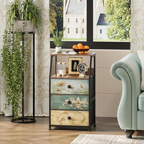 Tohomeor Dresser with Fabric Drawers Nightstand with 2 Tier Shelf Storage Tower for Bedroom Hallway Entryway Closet Organizer Sofa Beside Table Furniture (Multi, 3 Drawers) - size: 15.7"D x 11.8"W x 26.9"H (3 Drawers)