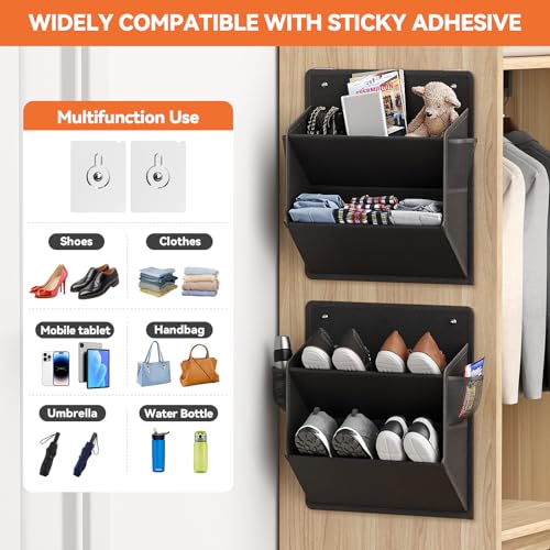2 Pack RV Shoe Storage with Sticky Adhesive Tape, Over the Door Shoe Rack, Wall Hanging Shoe Organizer with Large Deep Pockets for Camper, Narrow Space Saving Closet Organizers Black - color: Black