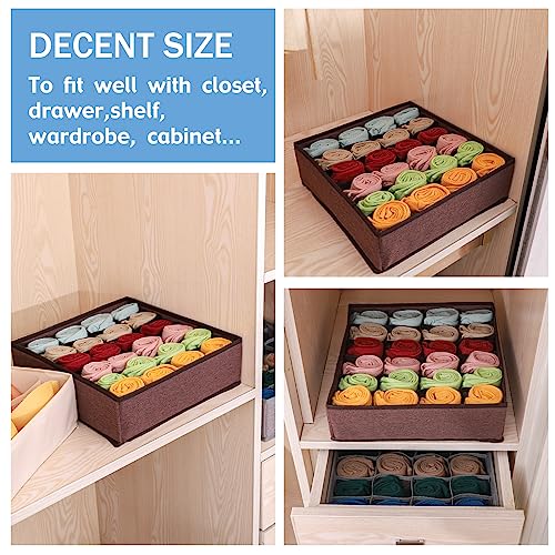 Foldable Storage Cubes Drawer Underwear Organizer Dividers， under Cabinet Organizer 24-Cell Fabric Storage Boxes for Lingerie,Socks,Ties （Coffee） - color: Coffee
