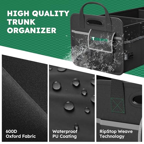 112L Large Capacity Car Trunk Organizer with 20L Insulated Fresh-Keeping Bag, Heavy-Duty 600D Waterproof Oxford Collapsible Storage for SUV, Sedan, Truck, 2 Securing Hooks & Reflective Strips - size: 112l (With Insulated Cooler)