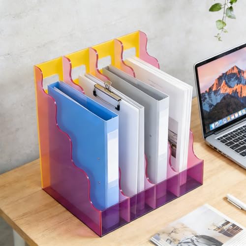 Acrylic File Organizer, Vertical Magazine File Holder, Cute Desk Storage for Holds Files Papers Magazines, Colorful