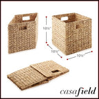 Casafield 10.5" x 10.5" Water Hyacinth Storage Baskets, Natural - Set of 6 Collapsible Cube Organizers, Woven Bins for Bathroom, Bedroom, Laundry, Pantry, Shelves - size: 6-Pack