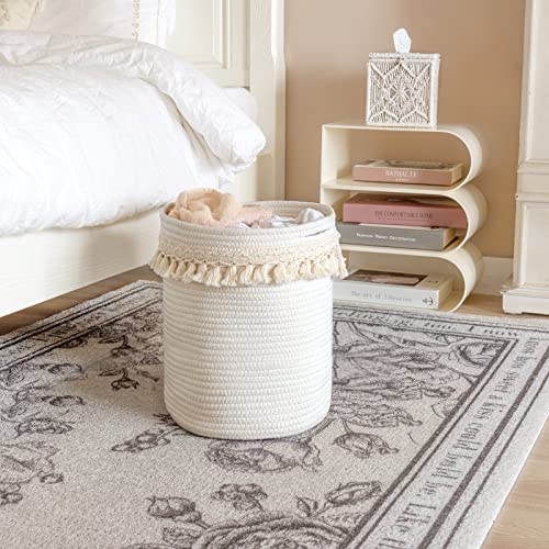 Mkono Macrame Decorative Cotton Rope Basket Boho Nursery Decor Small Cute Woven Tassel Closet Storage Bins Organizer for Baby Toys,Magazines, Potted Plants Cover,Living Room,Bedroom, 15.7"x19.6" - size: 15.7"x19.6"