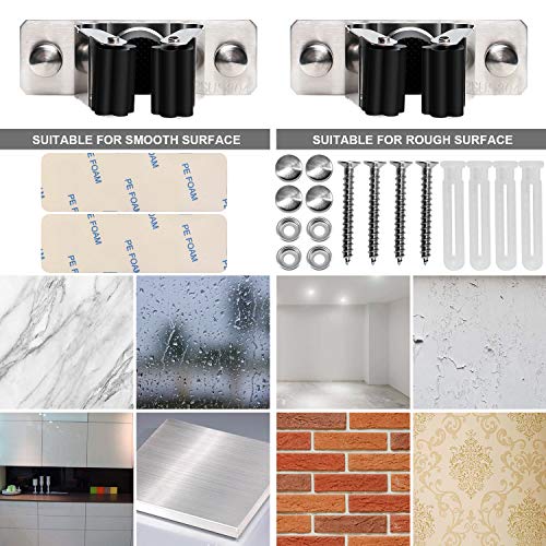 Mop and Broom Holder Wall Mount, 2PCS Heavy Duty Stainless Steel Broom Hanger Wall Mounted Broom Organizer Garage Organization Tool Organizer Storage for Laundry Room Home Garden Garage