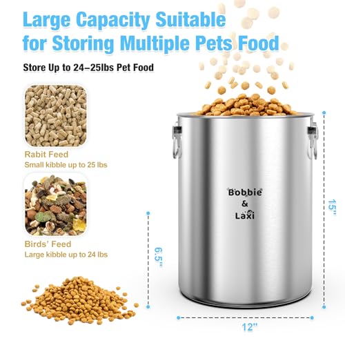 25 Lbs Large Stainless Steel Dog Food Storage Container with Lids Airtight to Keep Food Fresh, Metal Pet Food Bin Claw Handle Easy Clean & Use for Big Dog Multiple Pet, Long-Lasting Cat Food Storage