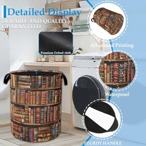 Retro Wooden Book shelf Laundry Basket Collapsible Laundry Hamper, Oxford Cloth Storage Bin for Room/Bathroom/Bedroom/Dormitories 16" X 20.8" - color: Retro Wooden Bookshelf