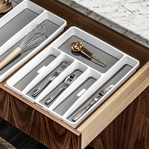 madesmart Classic Large Silverware Tray - White |CLASSIC COLLECTION | 6-Compartments| Kitchen Drawer Organizer | Soft-Grip Lining and Non-Slip Rubber Feet | BPA-Free (Pack of 6) - size: Classic 6 Compartment (Pack of 6)