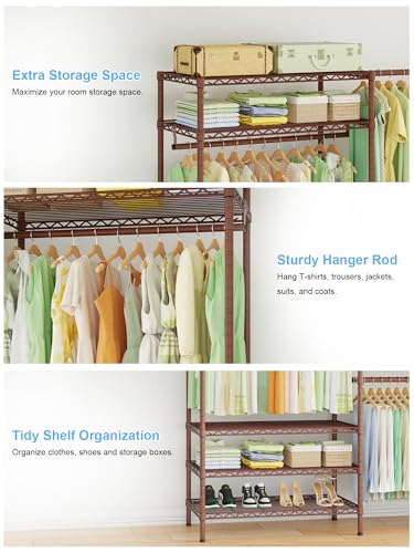 Ulif E11 Heavy-Duty Garment Rack, Metal Freestanding Clothes Rack and Closet Storage Organizer System with 8 Shelves and 4 Hanger Rods, (73.2-97.6)" W x 14.5" D x 71.2" H, Load 1034 LBS, Bronze - color: Bronze
