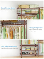 Ulif E11 Heavy-Duty Garment Rack, Metal Freestanding Clothes Rack and Closet Storage Organizer System with 8 Shelves and 4 Hanger Rods, (73.2-97.6)" W x 14.5" D x 71.2" H, Load 1034 LBS, Bronze - color: Bronze