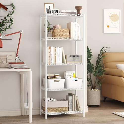 HOMEFORT 5-Tier Wire Shelving 5 Shelves Unit Metal Storage Rack Durable Organizer Perfect for Pantry Closet Kitchen Laundry Organization in White - color: White, size: 21"W x 11"D x 54"H